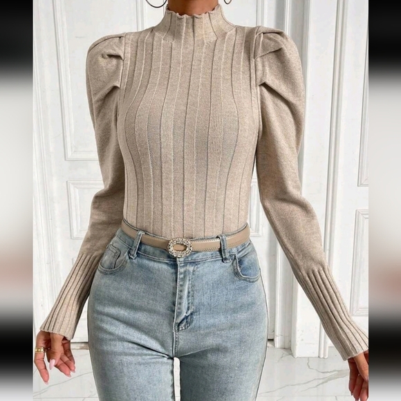 Mock Neck Gigot Sleeve Sweater - Picture 4 of 5